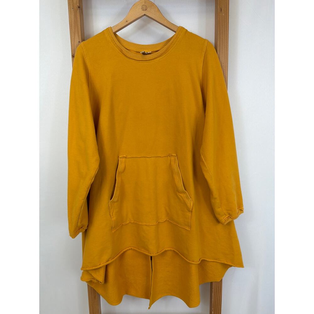 Kleen Mustard Yellow Cotton Fleece High Low Kangaroo Pocket Tunic Top L